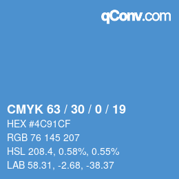 カラーコード: CMYK 63 / 30 / 0 / 19 | qconv.com
