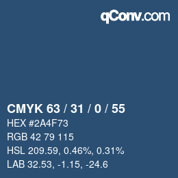 Color code: CMYK 63 / 31 / 0 / 55 | qconv.com
