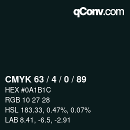 颜色代码: CMYK 63 / 4 / 0 / 89 | qconv.com