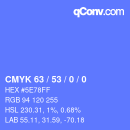 颜色代码: CMYK 63 / 53 / 0 / 0 | qconv.com