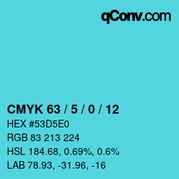 颜色代码: CMYK 63 / 5 / 0 / 12 | qconv.com