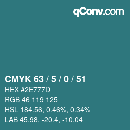 Color code: CMYK 63 / 5 / 0 / 51 | qconv.com