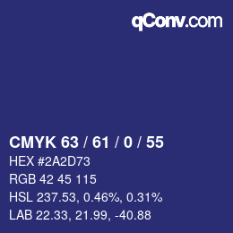 カラーコード: CMYK 63 / 61 / 0 / 55 | qconv.com