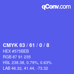Color code: CMYK 63 / 61 / 0 / 8 | qconv.com