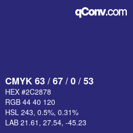 Color code: CMYK 63 / 67 / 0 / 53 | qconv.com