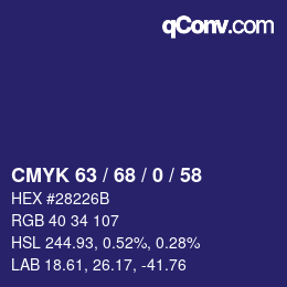 Color code: CMYK 63 / 68 / 0 / 58 | qconv.com