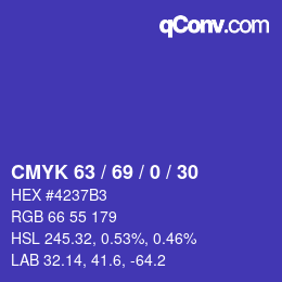 Color code: CMYK 63 / 69 / 0 / 30 | qconv.com