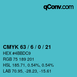 Farbcode: CMYK 63 / 6 / 0 / 21 | qconv.com