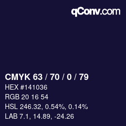 Color code: CMYK 63 / 70 / 0 / 79 | qconv.com
