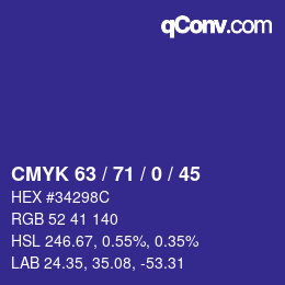 Color code: CMYK 63 / 71 / 0 / 45 | qconv.com