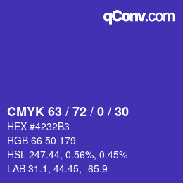 Farbcode: CMYK 63 / 72 / 0 / 30 | qconv.com