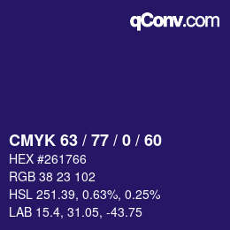 Color code: CMYK 63 / 77 / 0 / 60 | qconv.com
