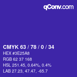 カラーコード: CMYK 63 / 78 / 0 / 34 | qconv.com