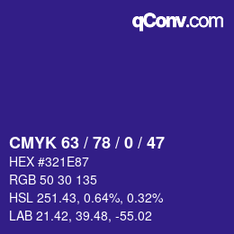 Color code: CMYK 63 / 78 / 0 / 47 | qconv.com