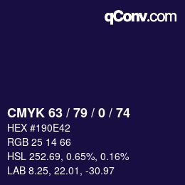 Color code: CMYK 63 / 79 / 0 / 74 | qconv.com