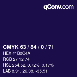 Color code: CMYK 63 / 84 / 0 / 71 | qconv.com