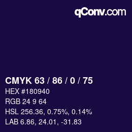 Color code: CMYK 63 / 86 / 0 / 75 | qconv.com