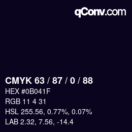 カラーコード: CMYK 63 / 87 / 0 / 88 | qconv.com