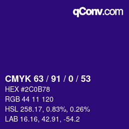 Color code: CMYK 63 / 91 / 0 / 53 | qconv.com