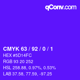 カラーコード: CMYK 63 / 92 / 0 / 1 | qconv.com
