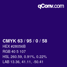 カラーコード: CMYK 63 / 95 / 0 / 58 | qconv.com