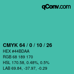 Color code: CMYK 64 / 0 / 10 / 26 | qconv.com