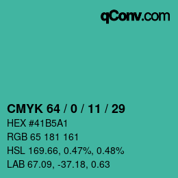Color code: CMYK 64 / 0 / 11 / 29 | qconv.com