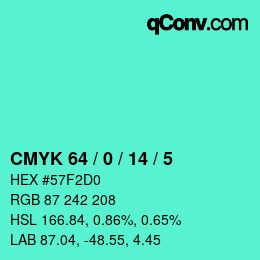 Código de color: CMYK 64 / 0 / 14 / 5 | qconv.com