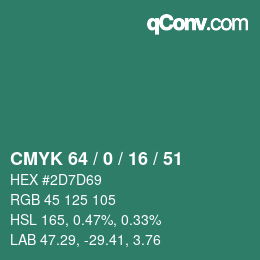 Farbcode: CMYK 64 / 0 / 16 / 51 | qconv.com