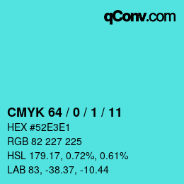 颜色代码: CMYK 64 / 0 / 1 / 11 | qconv.com