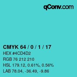 Color code: CMYK 64 / 0 / 1 / 17 | qconv.com