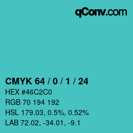 颜色代码: CMYK 64 / 0 / 1 / 24 | qconv.com