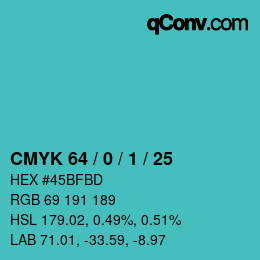 カラーコード: CMYK 64 / 0 / 1 / 25 | qconv.com