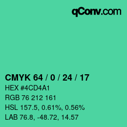カラーコード: CMYK 64 / 0 / 24 / 17 | qconv.com