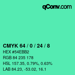 カラーコード: CMYK 64 / 0 / 24 / 8 | qconv.com