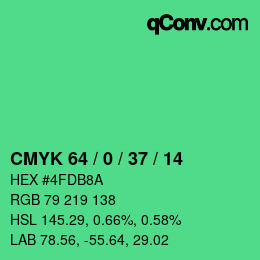 颜色代码: CMYK 64 / 0 / 37 / 14 | qconv.com