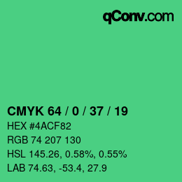 カラーコード: CMYK 64 / 0 / 37 / 19 | qconv.com