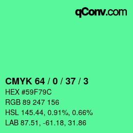 カラーコード: CMYK 64 / 0 / 37 / 3 | qconv.com