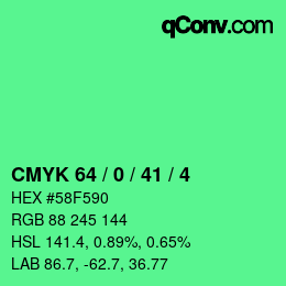 Code couleur: CMYK 64 / 0 / 41 / 4 | qconv.com