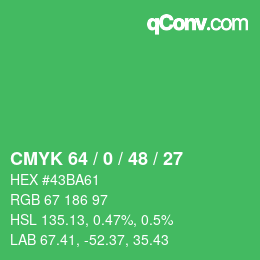 颜色代码: CMYK 64 / 0 / 48 / 27 | qconv.com