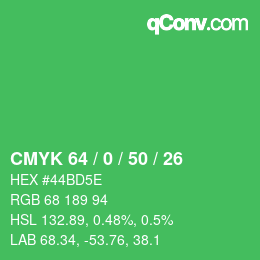 颜色代码: CMYK 64 / 0 / 50 / 26 | qconv.com