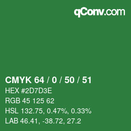 Farbcode: CMYK 64 / 0 / 50 / 51 | qconv.com