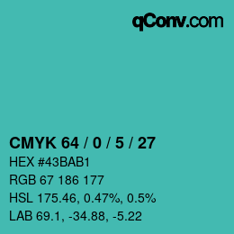 カラーコード: CMYK 64 / 0 / 5 / 27 | qconv.com