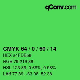 颜色代码: CMYK 64 / 0 / 60 / 14 | qconv.com