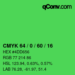 颜色代码: CMYK 64 / 0 / 60 / 16 | qconv.com