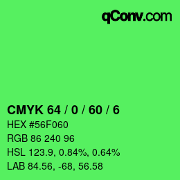 カラーコード: CMYK 64 / 0 / 60 / 6 | qconv.com