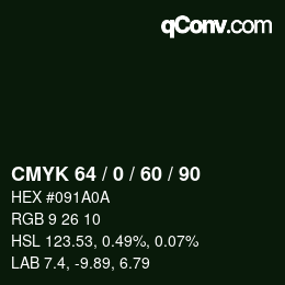 Color code: CMYK 64 / 0 / 60 / 90 | qconv.com