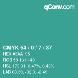 Color code: CMYK 64 / 0 / 7 / 37 | qconv.com