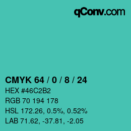 颜色代码: CMYK 64 / 0 / 8 / 24 | qconv.com