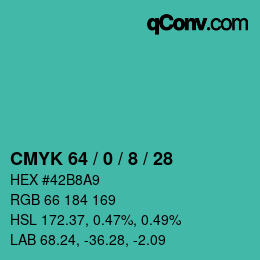 カラーコード: CMYK 64 / 0 / 8 / 28 | qconv.com